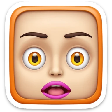 A wide-eyed face with glowing neon pupils and angular eyebrows, mouth open in a square shape sticker