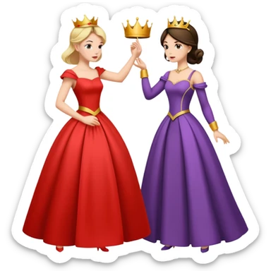 Two ladies in gowns fighting over a prince sticker