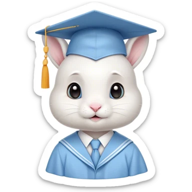 CUTE LITTLE WHITE BUNNY in LIGHT BLUE graduation uniform graduation cap sticker