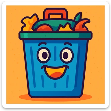 trash can colorful cartoon style sticker