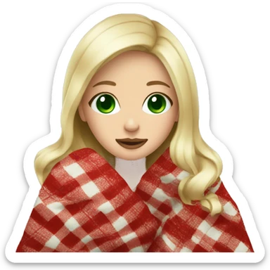blonde girl green eyes wrapping in christmas blanket sipping coffee sticker