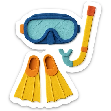 snorkel and flippers arranged as a flat lay with bright colors in paper-craft style sticker