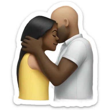 White girl dark hair kissing bald black man sticker