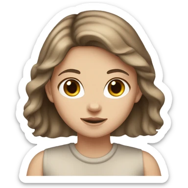 White girl brown hair with beige grey cat sticker