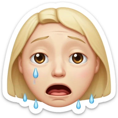 crying emoji with eyes open wide, visible eye bags, 3/4 profile sticker