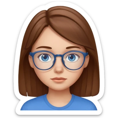 a brown haired girl with blue eyes and glasses with blue shirt that says crush sticker