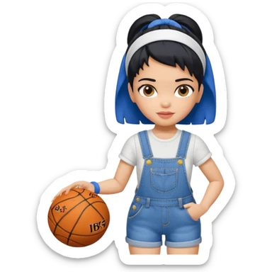 generate a pretty bratz that looks like Kajol Devgn\ bollywood actress
 Wearing  denim overalls with short blackhair and a blue hairband. Carrying a basketball sticker