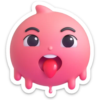 moaning mouth with heart eyes, blushing cheeks, and sweat drops, expressive 3D emoji style sticker