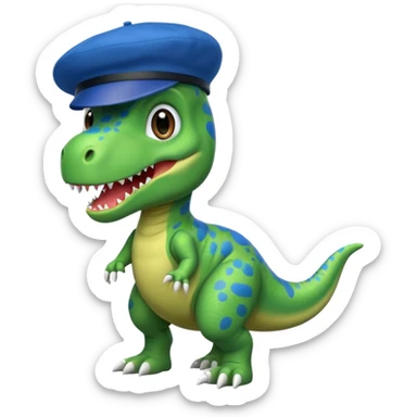 Let’s do a cute green T Rex dinosaur with a blue French beret sticker