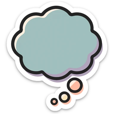 thought bubble with wavy edges, icon-color-outlined style, well detailed, detailed shadows and highlights, thin clean contours, soft rounded shapes, pastel palette #98B5BC, #B5B3C1, #C9A3C9, #E4C0CA, #F7DCD1, #F7C0AA, modern Japanese pop art and sticker aesthetics, soft lighting, transparent background sticker