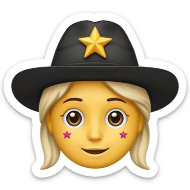 Crie um emoji com um chapéu de palhaço em preto e branco e com estrelinhas na cabeça como se o emoji estivesse tonto sticker