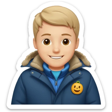 emoji- of a white boy putting on his coat sticker