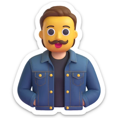 Create a realistic 3D emoji based on the provided photo, preserving facial details but without pimples and mustache, wearing a black denim jacket, in the Microsoft 3D emoji style. sticker
