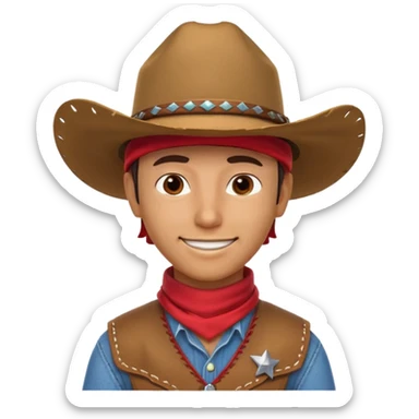 cowboy horse rider portrait, head and shoulders only, cowboy hat, bandana, western outfit collar, confident smile, 3D cartoon, mobile game icon style, clean background, no text, no watermark
 sticker