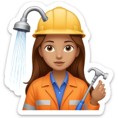 beautiful girl with long brown hair constructing new shower sticker