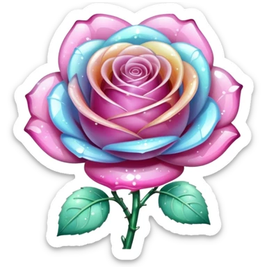 Sparkly glossy Pastel glass crystal rose flower  sticker