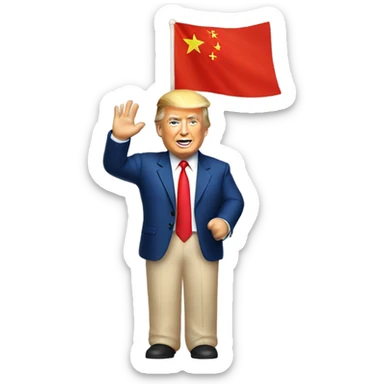 Donald Trump waving a Chinese flag sticker