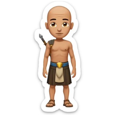 Emoji portrait of an Egyptian pyramid worker. Simple kilt, shaved head, tired yet resilient expression. sticker