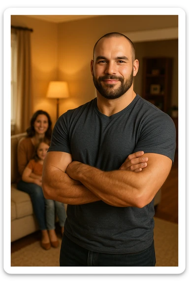 UOMO A BRACCIA CONSERTE CHE TRASMETTE PROTEZIONE PER LA SUA FAMIGLIA sticker