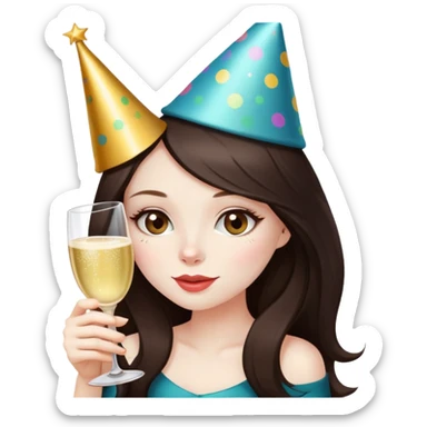 girl with long dark brown hair and pale skin partying and drinking sticker