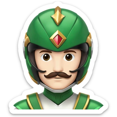 White version of the green power ranger with a brown mustache, green helmet sticker