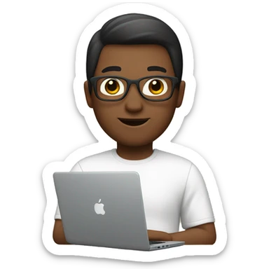memoji of a person with a laptop, apple style sticker