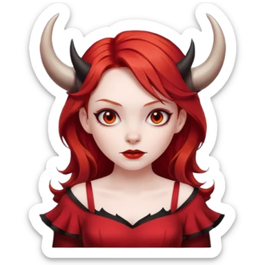 Red hair girl with evil horns and red dress sticker