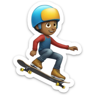 A boy skating on a head sticker