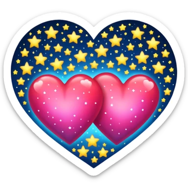 Two hearts one beyond one another with stars in it sticker