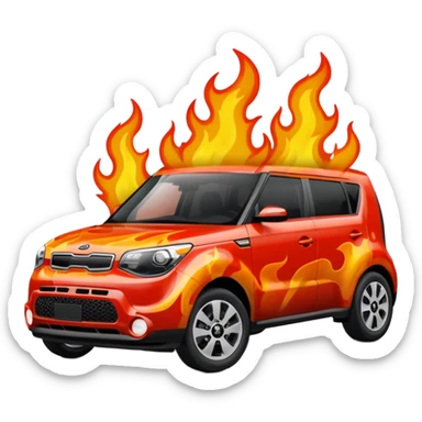 Red kia soul on fire  sticker
