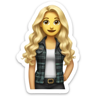 A lady with long blonde hair and a plaid jacket and a black tank top sticker