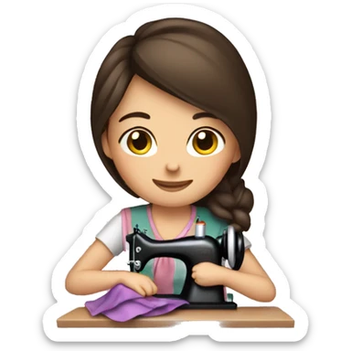 Brunette girl sewing  sticker