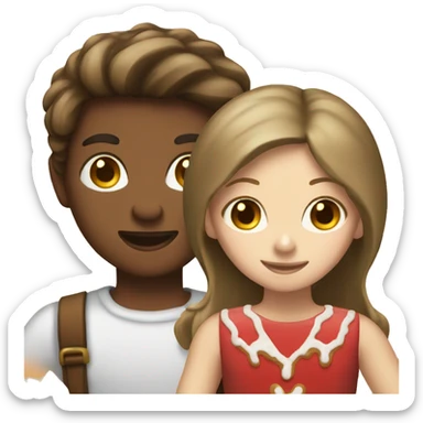 Blonde boy and brunette girl making gingerbread sticker