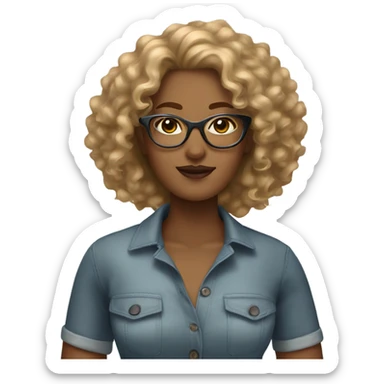 Gorgeous light brown woman with big blonde curly hair and glasses sticker