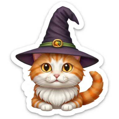 A cat with a witch hat sticker