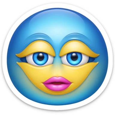 A translucent blue half-sphere with pink lips and two yellow eyes and 8 toea around the bottom sticker