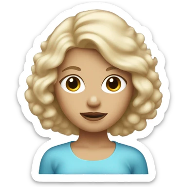 blonde mom straight hair has blue eyes holding beige poodle  sticker