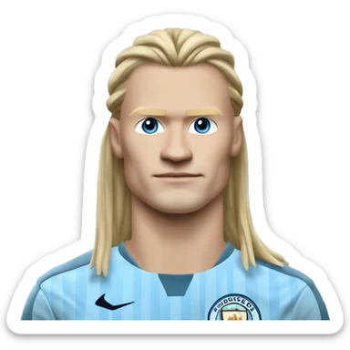 Erling Haaland with long hairs Manchester City sticker