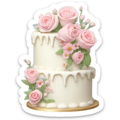 White cake with pink roses and pastel wildflowers sticker