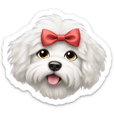 fluffy white dog with a bow  sticker