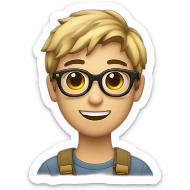 joven con gafas cargando a gato atigrado sticker