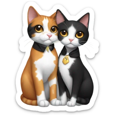 Calico cat and tuxedo cat cuddling sticker