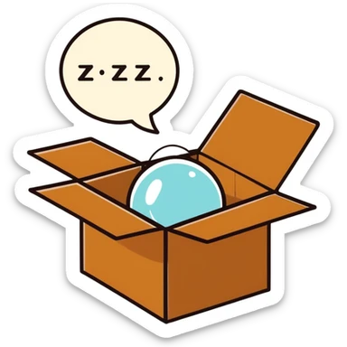 emoji of sleeping box, box is brown colored, open and empty, with a tiny Zzz bubble sticker