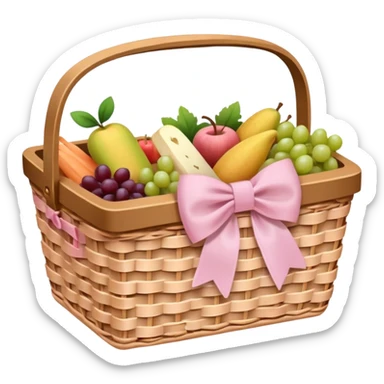 picnic basket with a light pink bow, natural and realistic sticker