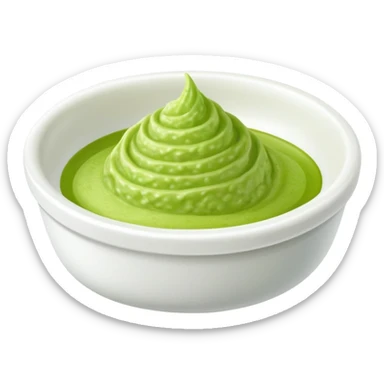 Ground wasabi paste in a small dish, green wasabi condiment sticker