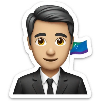 Radio presenter with Azerbaijan flag sticker