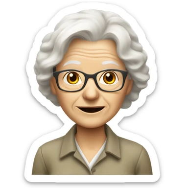 old white lady from ireland with glasses white hair, and like biologist (like khaki short sleeve button down shirt and a khaki pants)  sticker