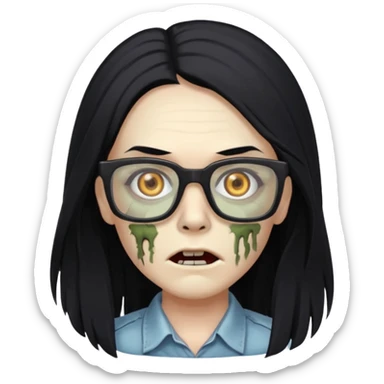 zumbi de cabelo grande preto,olhos pretos e oculos quadrado sticker