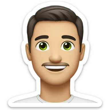 Handsome man with dark hair, gradient short hair on the side, green eyes. Big smile and thin face. sticker