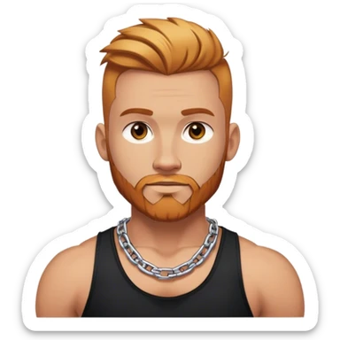 Buff guy selfie with thick silver chain link necklace and reddish blonde hair and beard with shaved sides of head and blond highlights on top in black tank top sticker